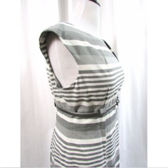 Calvin Klein Gray Striped Sheath Belted Dress - Picture 4 of 8